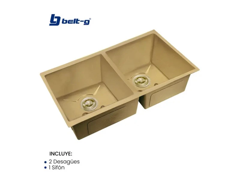 FREGADERO DOBLE TINA 82X45 BAJO TOPE NANO GOLDEN BRUSH (BELT-G)