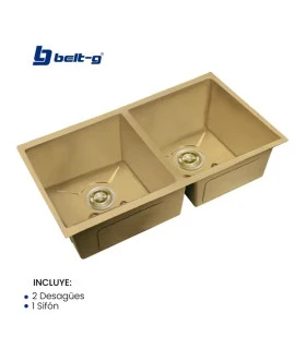 FREGADERO DOBLE TINA 82X45 BAJO TOPE NANO GOLDEN BRUSH (BELT-G)